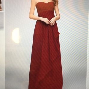 Strapless chiffon dress with cascade skirt in red